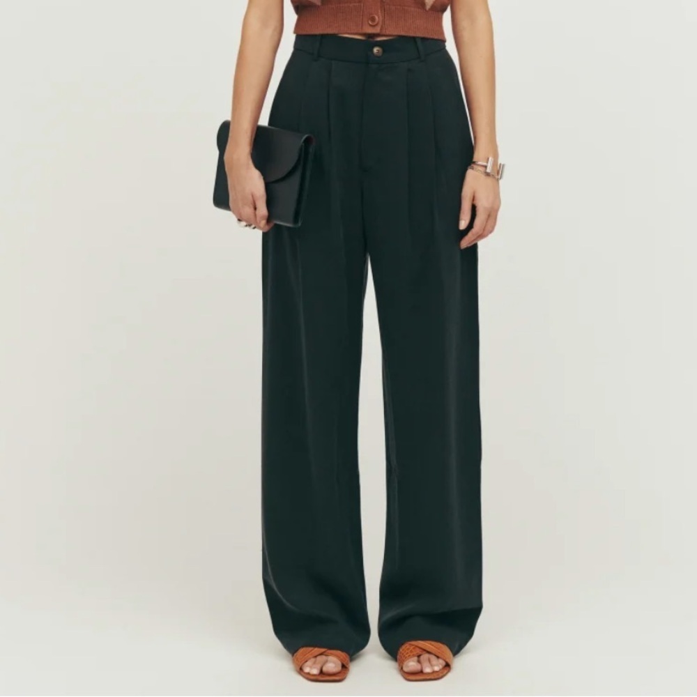 Reformation Mason Black Wide-Leg Trousers Pants sz 0 NWT 188$ - Picture 2 of 3